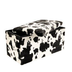 Go-Poufs Knock-Down Rectangular Faux Cowhide Storage Ottoman | 30"x15"x15"